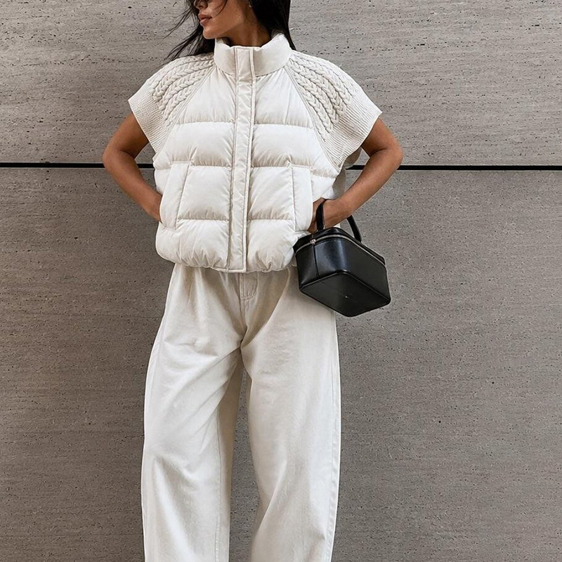 Padded Vest Gilet - Kadın Şık Kısaltılmış Şişme Yelek Kolsuz