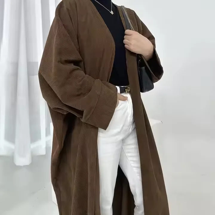 Winter Clothing Dubai - Kışlık Abaya Korduroy Müslüman Kadın Kaban