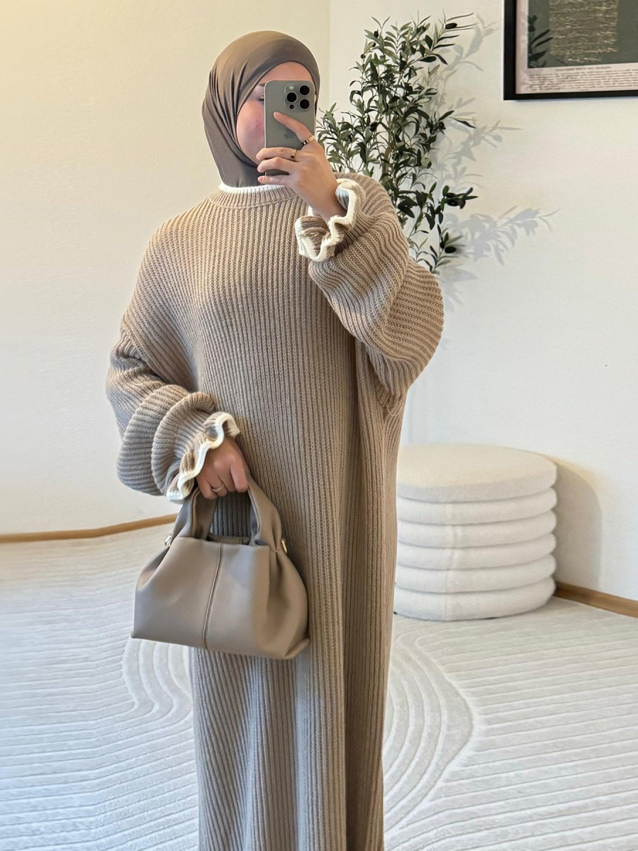 Winter Clothing Dubai - Müslüman Kadınlar Kışlık Dubai Abaya Çiçek