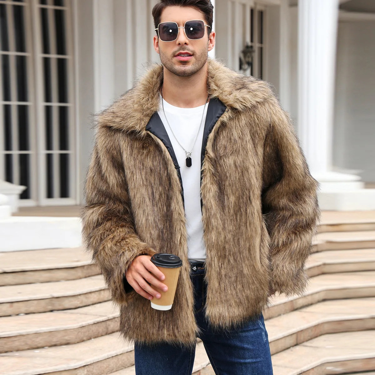 Winter Clothing Cute - Erkekler Sahte Tilki Kürk Ceket Kaban