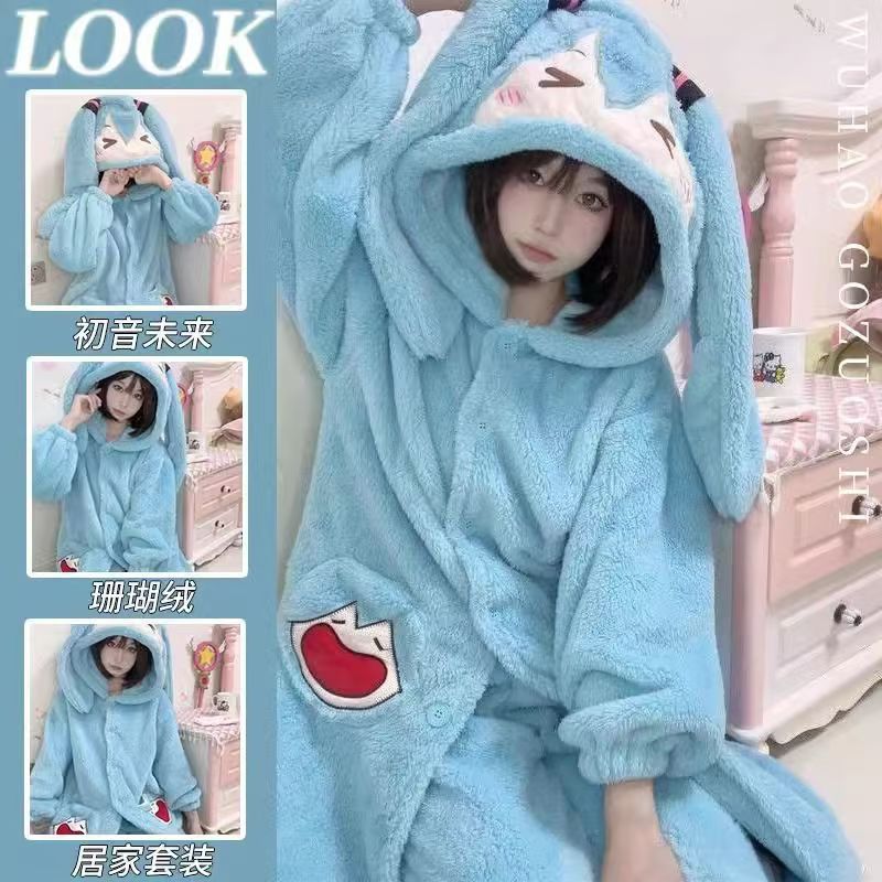 Winter Clothing Cute - Miku Anime Pijama Sevimli Kış Mercan