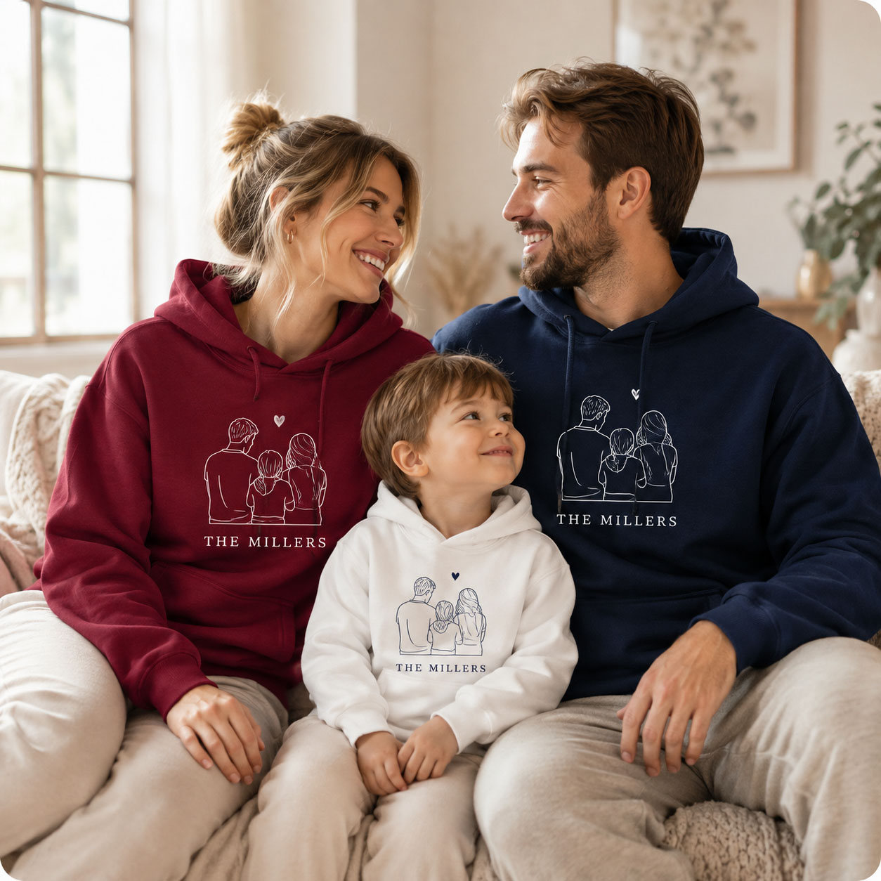 Winter Clothing Photo - Kişiye Özel Aile Fotoğrafı Kapüşonlu Sweatshirt